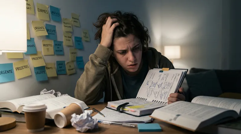 Estudante confuso com planejamento bagunçado